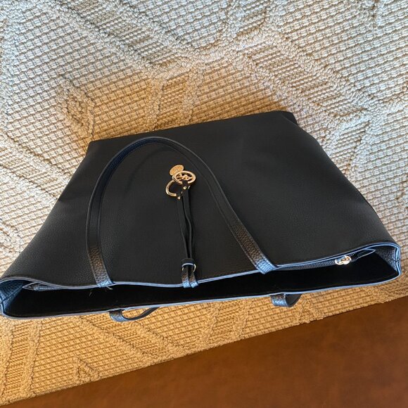 Anne Klein Black Faux Leather Tote with Gold Accents and Charms - Picture 8 of 10